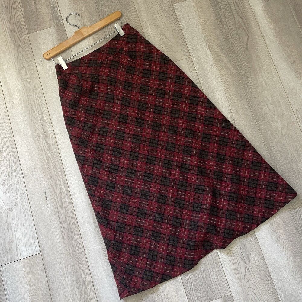 Gap Plaid Skirt wool midi womens Red Black (size 4) grunge dark academia punk